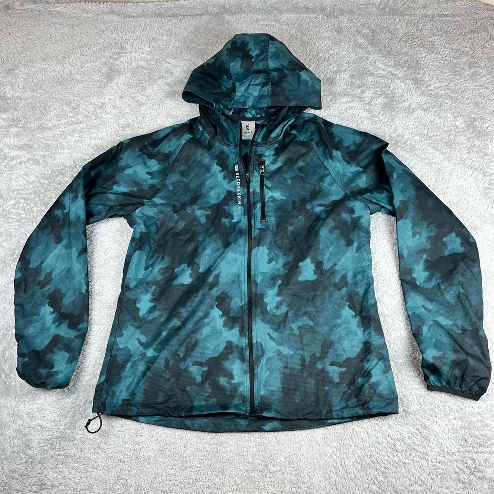 Second Skin‎ Packable Blue Camo Nylon Lightweight Windbreaker Jacket Small